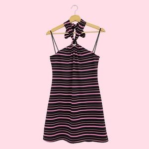 STRIPED HALTER MINI DRESS